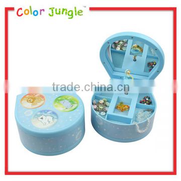 Baby blue animal pattern decorative plastic music box with mirror jewelry music box
