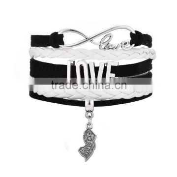 Bracelet jewelry infinity love new jersey braided leather design