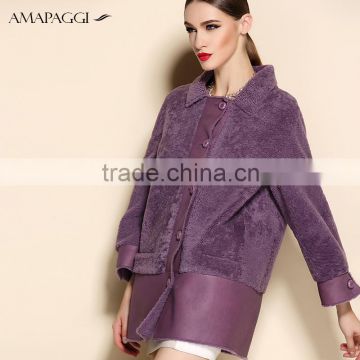factory discount purple leather fur coat on sale