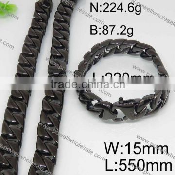 Fashion stainless steel black color necklace and bracelet jewelry set