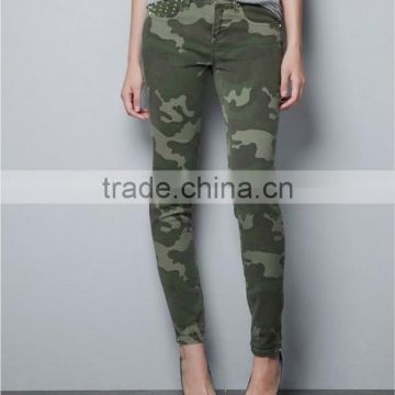 European cotton skinny studded camouflage pants for women