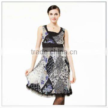 Customized 2014 Top Quality New Design Digital Printing 100% Silk Chiffon Dresses