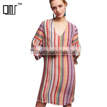 LATEST ladies harlow dress, V-neck short sleeve rainbow dress