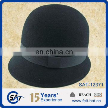 fashion black pure wool cloche hat