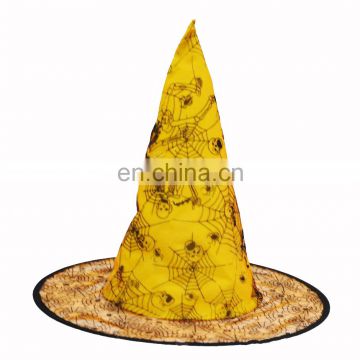 MCH-1117 Party funny wholesale adult yellow imprint witch Hat for Halloween