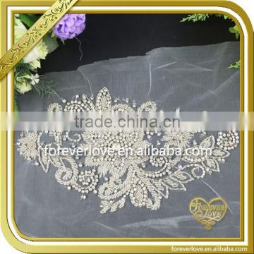 Clear crystal sew on flower embroidery applique patch beaded appliques for wedding dresses FHA-037