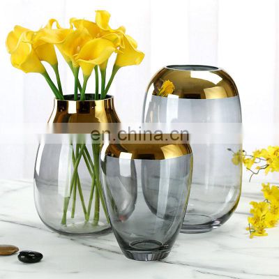 Hot Sales Cheap Morden Nordic Gold Plated Sitting Room Decoration Hydroponic Plants Pot Glass Vase