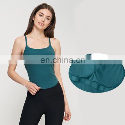 New Summer Sexy Ribbed Casual Strap Sports Built In Bra Fixed Pads Tank Top Soft Women Workout Gym Yoga Fitness Wear Clothes
