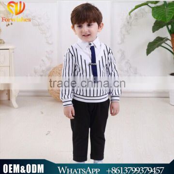 2016 fashion Korean style boy child suit children striped cotton long-sleeved + pants two-piece
