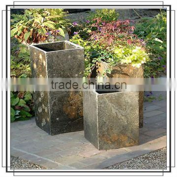 Stacked slate stone outdoor decor flower pot