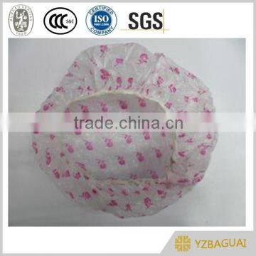 plastic disposable PE hotel shower cap with printed pot