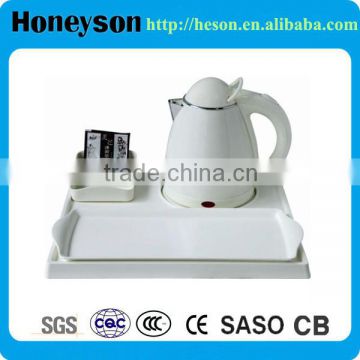 hotel toiletries model white high quality double shell electric plastic kettle with tray set for hotel