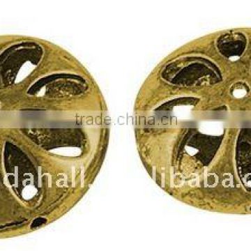Alloy Beads, Lead Free & Nickel Free, Flat Round, Antique Golden Color, about 17x8mm, hole: 1mm(PALLOY-GK010-AG-FF)