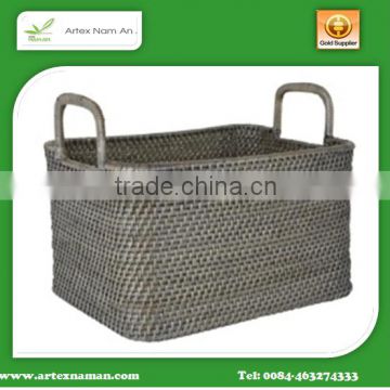 Cheap Large rectangular rattan brown basket with handles/ storage basket made of rattan
