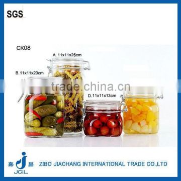 ZIBO clear cylinder glass cookie jar with clip lid / food container CK08