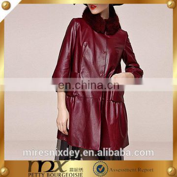 Long europe fashion leather jacket for women