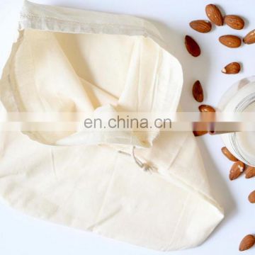 Reusable organic organic cotton drawstring nut milk straining bag