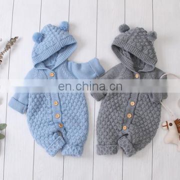 2020 Ins Autumn Full Sleeves Knitting Hooded Baby Bodysuits