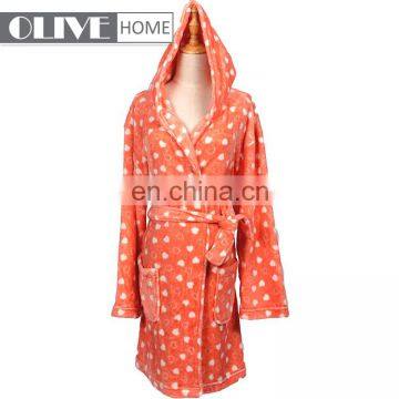 2018 Super Soft Personalized Heartshaped Printed Flannel Fleece Women Bathrobe With Hood