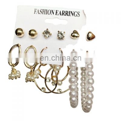 Earrings Suit 6 Pieces Of Pearl Drip Oil Christmas Element Tassel Combination Christmas Big Chandelier Earrings