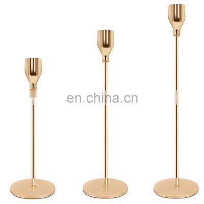 Wholesale Table Candle Stick Holder Metal Set Of 3 Single-head Wrought-iron Gold Stand Candle Holder for wedding
