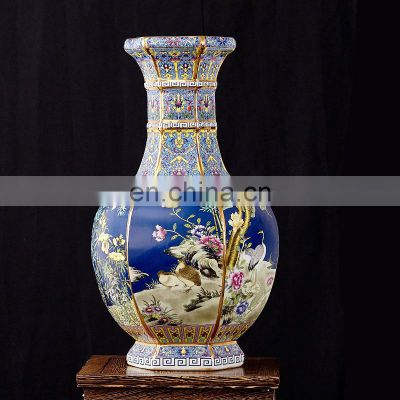 Antique Painting Hotel Lobby Decor Big Size Hand-painted Ceramic Flower Vase