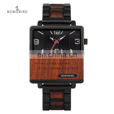 BOBO BIRD Latest Design Square Dial Luxury OEM Custom LOGO Wood Watch Quality Men Stainless Steel Wrist Watch