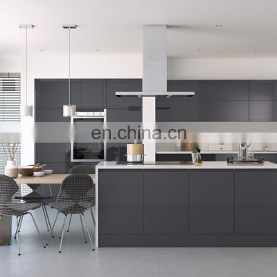 High gloss painting veneer handleless modern grey whole kitchen cabinets set
