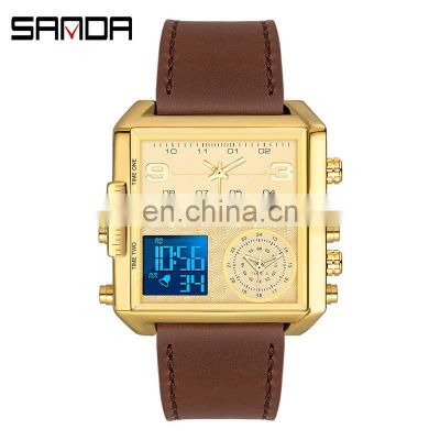 Sanda 6023 New Square Men Analog Digital Watches Chronograph Waterproof LED Hip Hop Watch