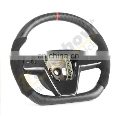 Custom Flat Bottom Steering Wheels White Nappa leather Carbon Fiber Round Steering Wheel For Tesla Model S X Plaid 2021 2022