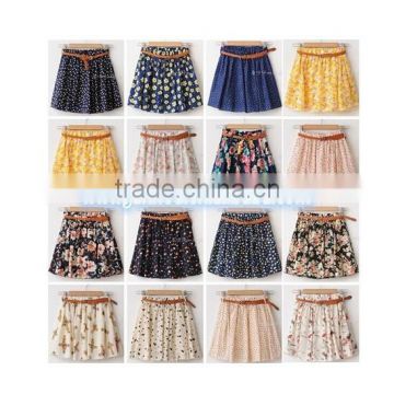 2015 Vintage New Fashion Leopard Summer Chiffon Women Skirts Casual Floral Summer Dress Short Skirts