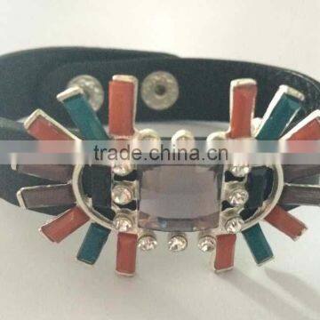 Fashion rhinestone pu leather bracelet manufacturer