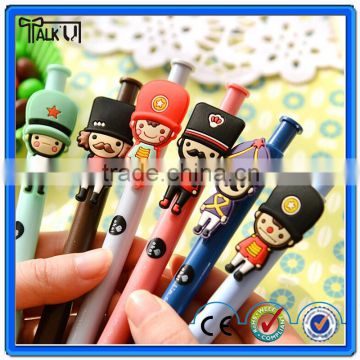 Hot sale 3D cartoon press ball pen,soldier pen cap with ball pen,soldier shaped pen topper