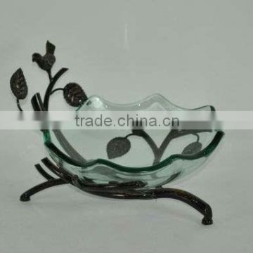 Clear Glass Wave Vegtable/Fruit Bowl CMCGP008 with Decorative Fine Stand