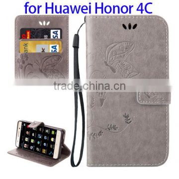 Butterfly Printing Crazy Horse Texture Leather Case for Huawei Honor 4C, Flip Cover for Honor 4C for Sale