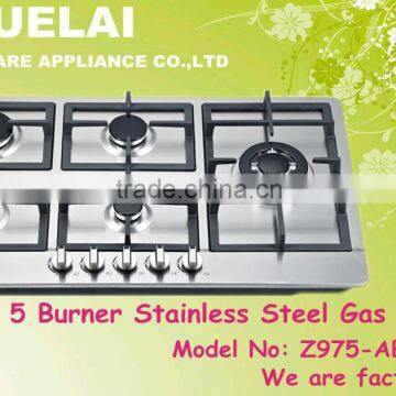 2014 Stainless Steel Panel 5 Burner Gas hob Zhongshan Factory OEM Service(Model no: Z975-ABCCDI)