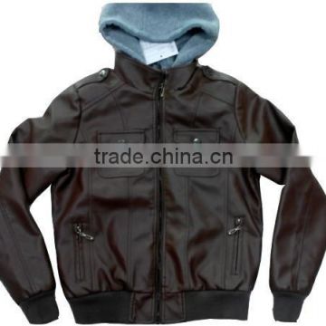Apparel Stocks Lady Fashion PU Jacket with Hoody leather jacket stocklot garement