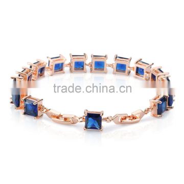 Fashion gold jewelry dubai india gold plated princess cut sapphire crystal bracelet for wedding engagement anniversary