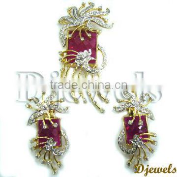 Ruby Diamond Pendant Sets, Diamond Gold Pendant Sets, Pendant Set Jewelry