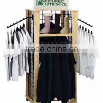 4-side Free-standing Wood Retail Clothing Display Rack