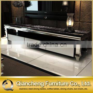 Modern remote controlled tv stand golden with marble