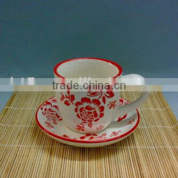 rose design hand printing ceramic coffee mug and saucer