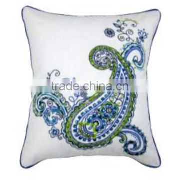 Multi color Embroidered with Navy Blue Piping Cushion Cover
