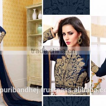 Indian Designer Navy Blue color Faux Georgette Fabric Salwar Kameez 2016