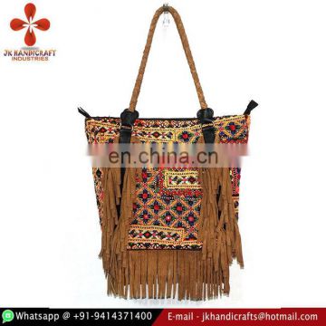 Vintage Banjara Hand Bag Leather Fringe Hand Bag Gypsy Banjara Tote Bags
