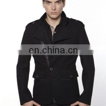 Day Jacket Black Wool Cashmere Patchwork Textured Sport coat Slim Fit