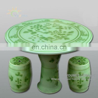Oriental antique large round outdoor porcelain stool table with dragon design