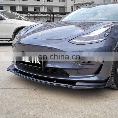 ABS Accessories Carbon Fiber Car Front Lip For Tesla Model 3 Sedan 4 Door Exterior Bumper Lip Performance Style Glossy Black