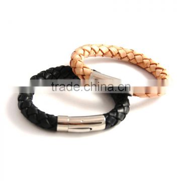 China Wholesale Cheap Braided Concise Leather 316l Bracelet with Stainless Steel Clasp Couple Bracelet