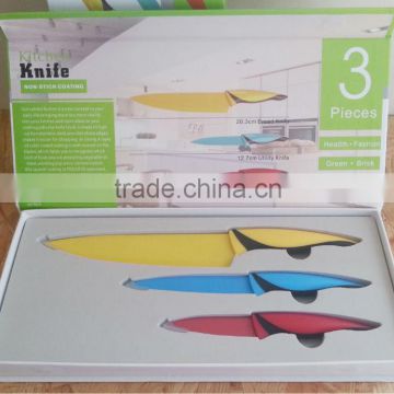 3PCS New Rubber handle Kitchen Knife Set with Gift Box Packing